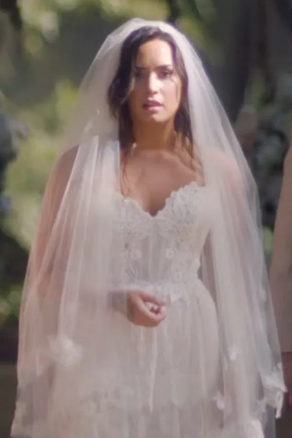 White Demi Lovato Bridal Gown Lace Wedding Strapless Layered Celebrity Dress Replica