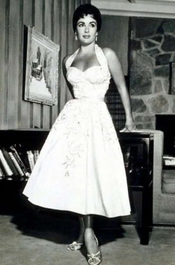White Halter Elizabeth Taylor Dress A Line