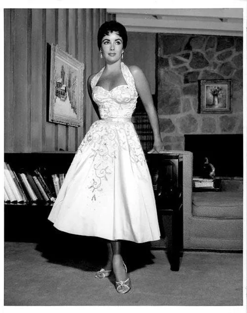 White Halter Elizabeth Taylor Dress A Line
