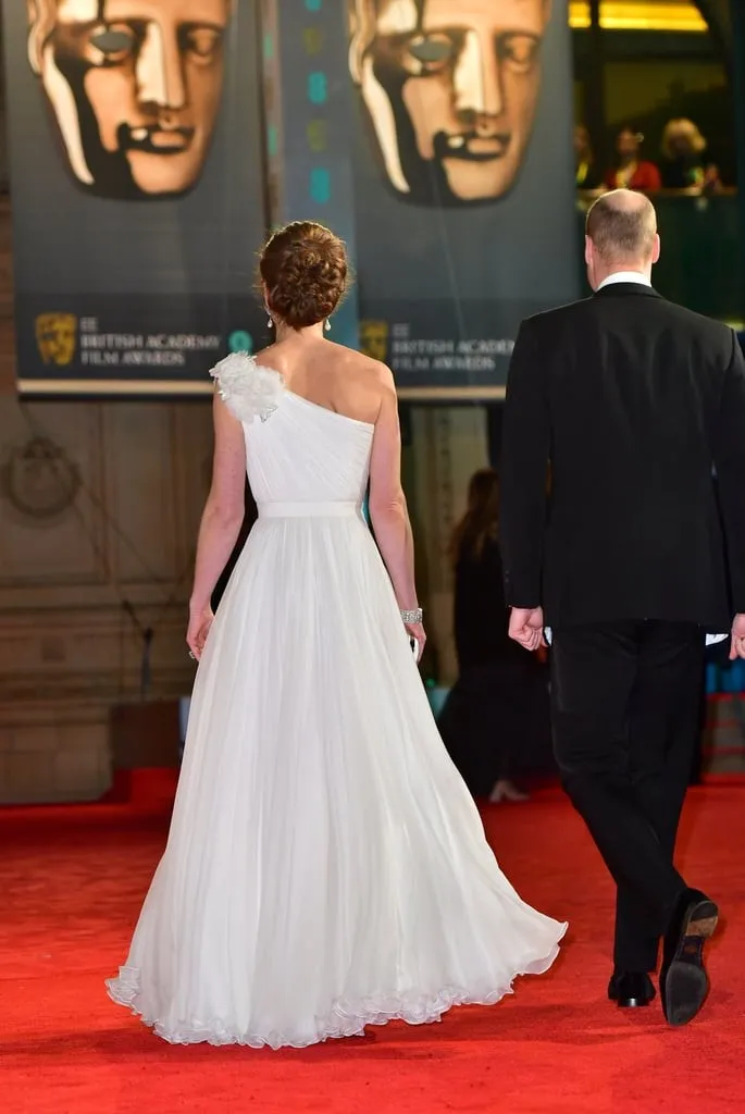 White Princess Kate Middleton One shoulder Dress Ruched Prom Red Carpet Dress BAFTA Awards