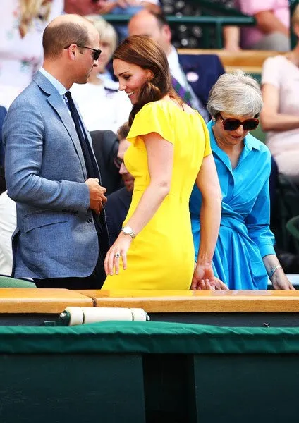 Yellow Princess Kate Middleton Knee Length Cocktail Dress Empire Waist Prom Celebrity Dress Men's Wimbledon Final
