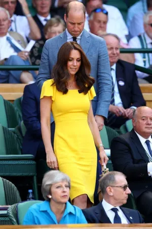Yellow Princess Kate Middleton Knee Length Cocktail Dress Empire Waist Prom Celebrity Dress Men's Wimbledon Final